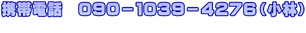 携帯電話　０９０－１０３９－４２７６（小林） 